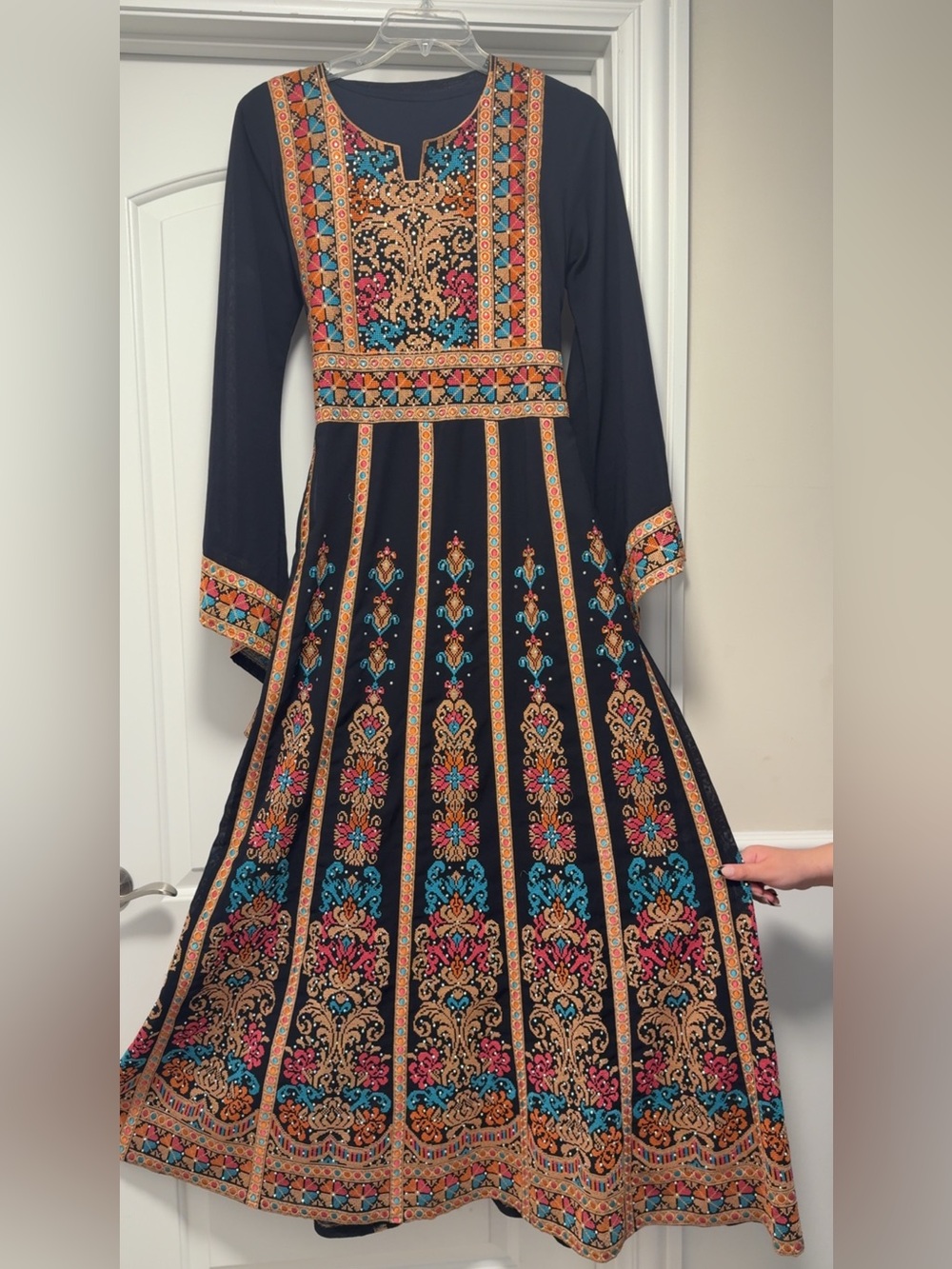 Elegant Black Kids Dress with Colorful Embroidery